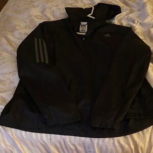 Adidas Black Hooded Jacket with Gray Stripes